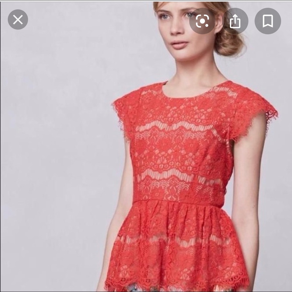 Red Mauve Anthropologie lace peplum top